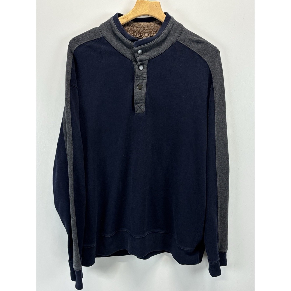 Carbon2cobalt Knit Sweater Sz X-Large Mens Navy Grey 1/4 Snap Cotton